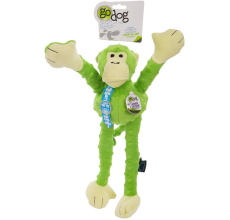goDog Crazy Tugs Monkeys with Chew Guard Technology Durable Plush Squeaker Dog Toy Green Large