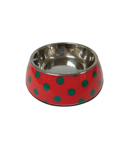 Nutrapet Applique Melamine Round Bowl Red & Blue Polka Small