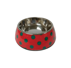 Nutrapet Applique Melamine Round Bowl Red & Blue Polka Medium
