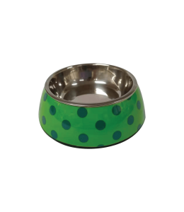 Nutrapet Applique Melamine Round Bowl Green & Blue Polka Small