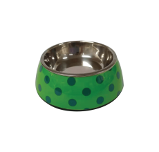 Nutrapet Applique Melamine Round Bowl Green & Blue Polka Large
