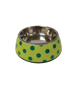 Nutrapet Applique Melamine Round Bowl Yellow & Blue Polka Medium