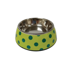 Nutrapet Applique Melamine Round Bowl Yellow & Blue Polka Large