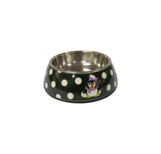 Nutrapet Applique Melamine Round Bowl BLack & White Polka Large