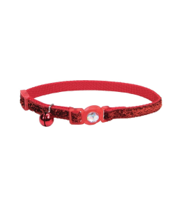 Coastal 3 and Safe Cat Jewel Buckle Glitter Overlay Collar Red