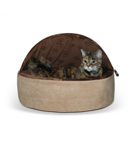 K&H Self-Warming Kitty Bed Hooded Small Chocolate/Tan 16"/41 Cms