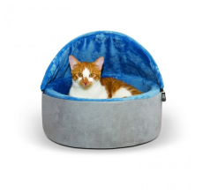 K&H Self-Warming Kitty Bed Hooded Small Blue/Gray 16"/41 Cms