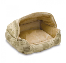 K&H Hooded Lounge Sleeper Tan Patchwork Print 20" x 25"/51x62Cms