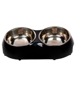 Nutrapet Melamine Double Diner Black S 26.5 X 15 X 5.5 Cms 320ML