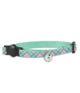 Petmate Adjustable Cat Collar 3/8"X8-12" Plaid Teal