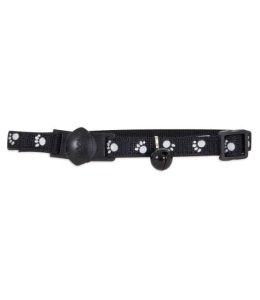 Petmate Breakaway Cat Collar Reflective Paw 3/8" Black