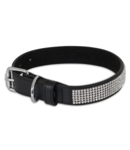 Petmate Bling Leather Dog Collar 3/4" X 16" Black