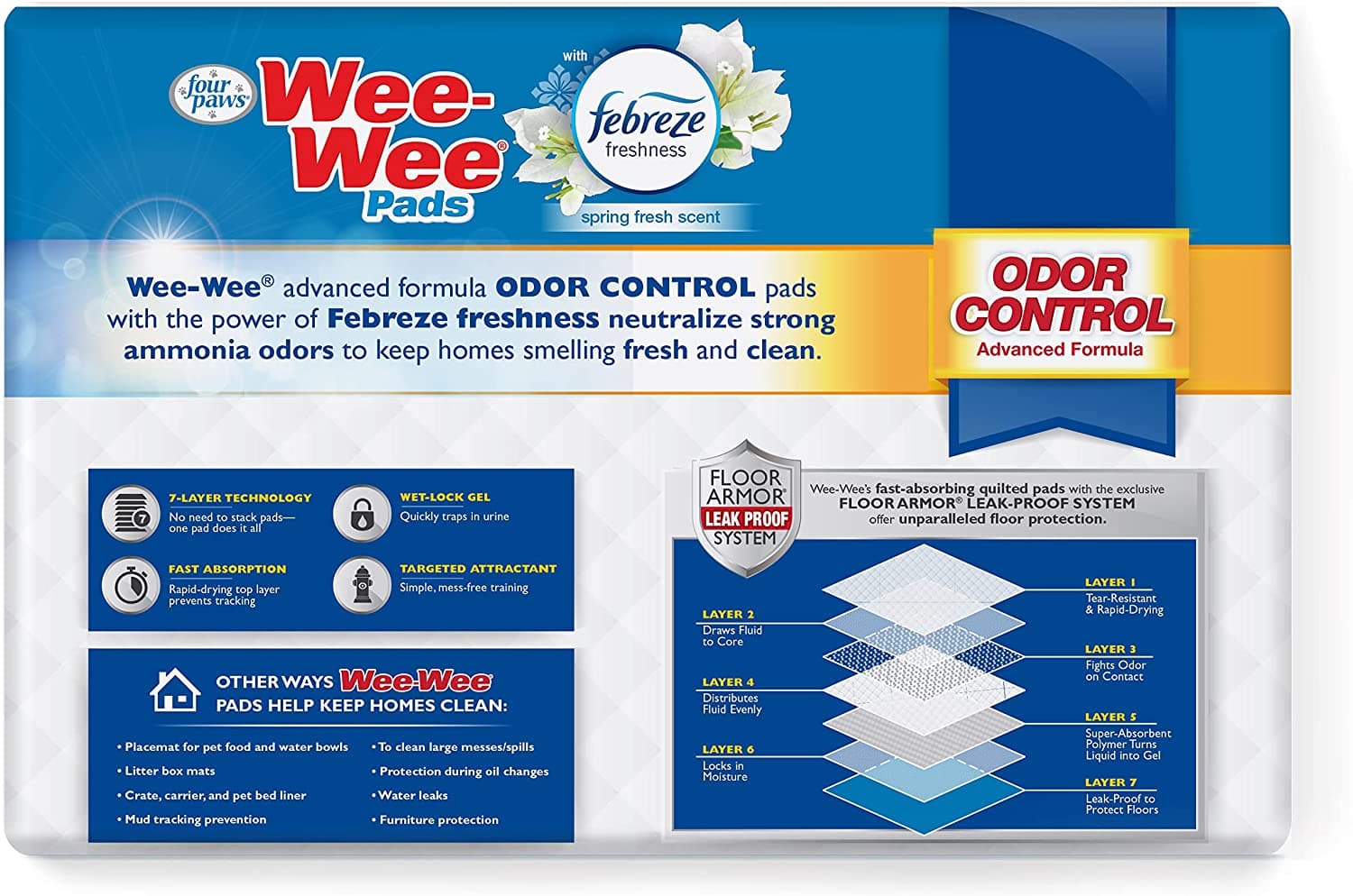 Four Paws Wee-Wee Odor Control Pads With Febreze Freshness 50 Ct