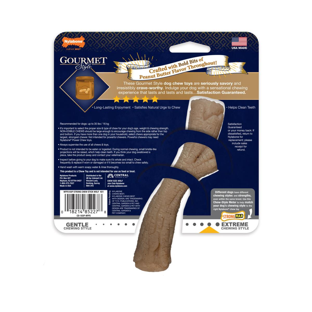 Nylabone Gourmet Style Strong Chew Stick, Peanut Butter Medium