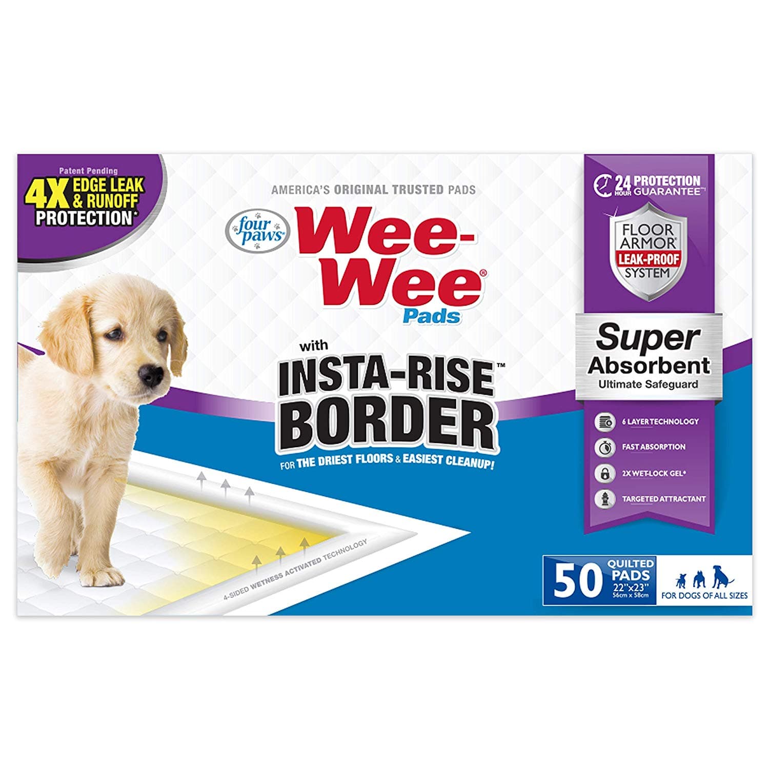 Four Paws Wee-Wee Insta-Rise Border Pad, 50 Pack