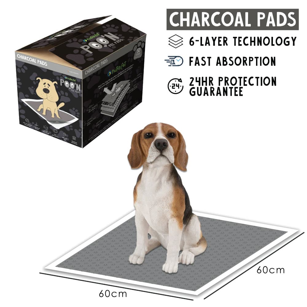 Nutrapet Poo N Pee Pads Charcoal Edition 60 Cms X 60 Cms 5 X Absorption With Floor Mat Stickers - 50 count LARGE